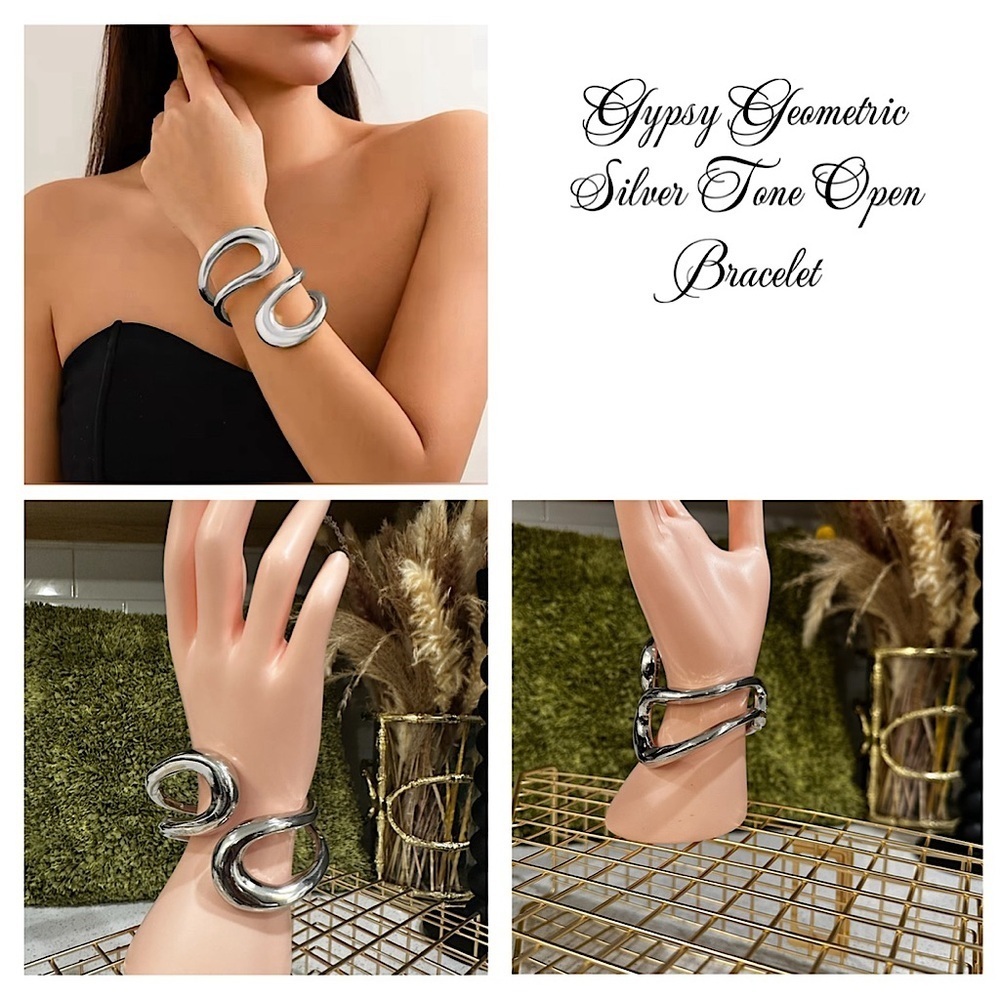 NIP-Gypsy Geometric Silver Tone Open bracelet